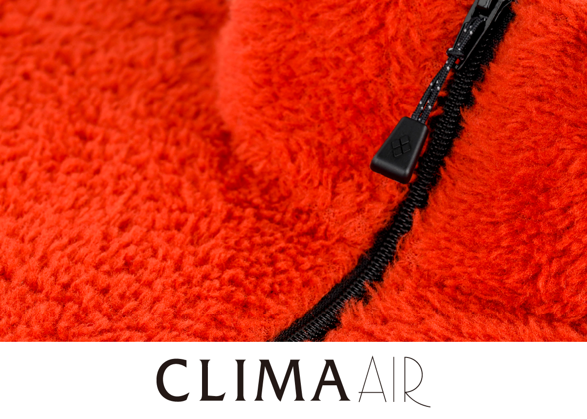 A photograph focusing on the fabric with the CLIMAAIR logo