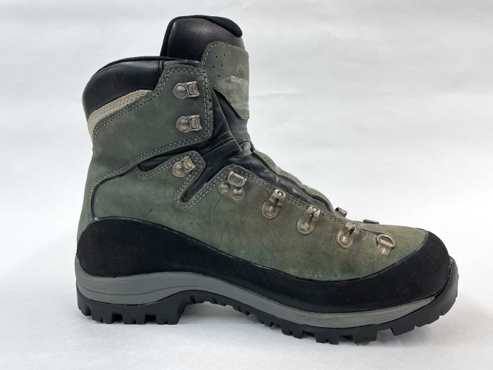 Hiking boot outsole after repair: Sole completely replaced.