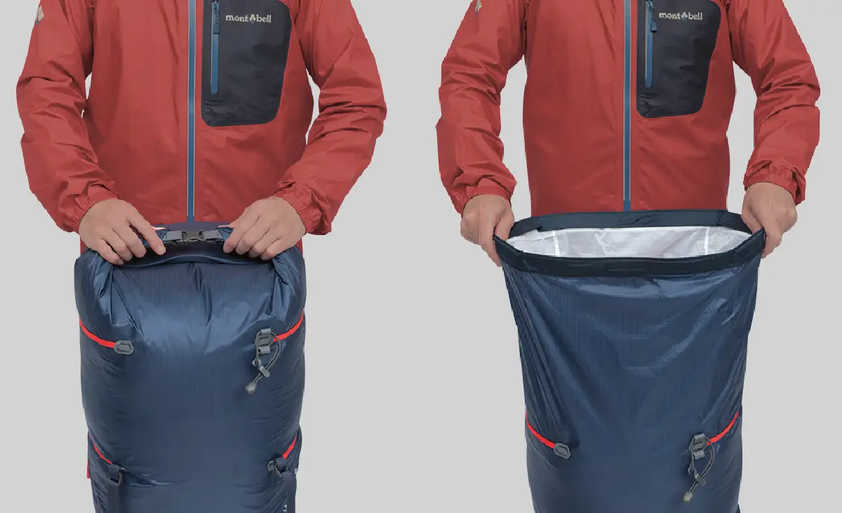 Opening and closing the roll-up opening while wearing red rainwear