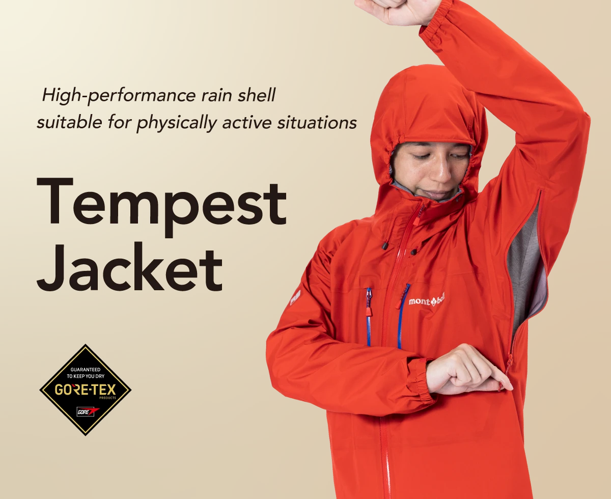 Image of wearing Tempest Jacket with the pit zip open, High-performance rain shell suitable for physically active situations