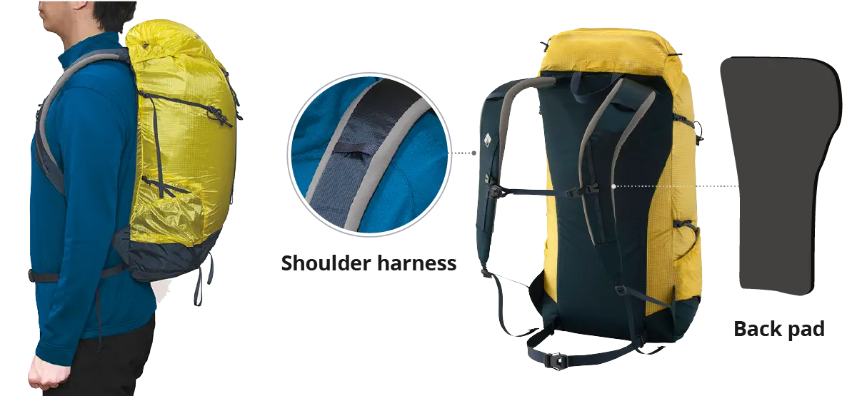 Versalite Pack 30 (CYL) worn view and back structure