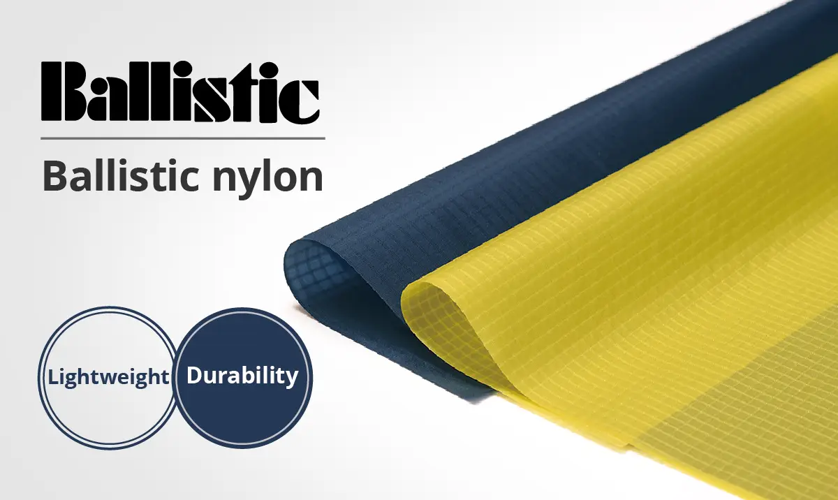 Ballistic nylon logo, lightweight and durability, fabric close-up