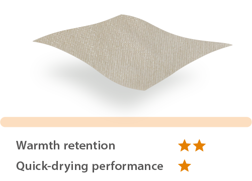 Image of Superior Silk fabric. Insulation is rated 2 stars. The quick-drying property is rated 1 star.