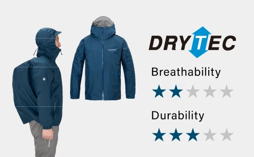 Introduction of Pack wrap rain. Made with DRY-TEC material. Breathability is 2 out of 5 stars. The strength is rated 3 out of 5 stars.